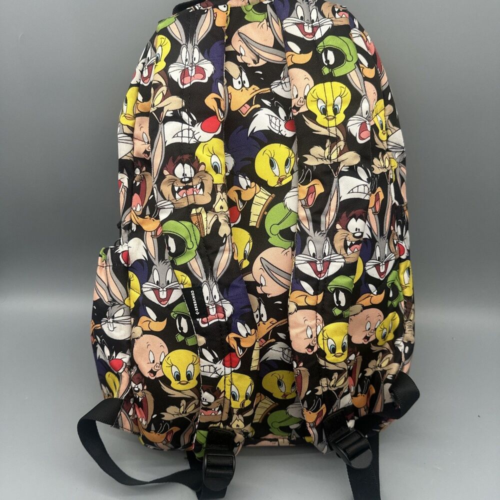 Vtg Converse X Looney Tunes Canvas Backpack All Over Print Bugs Taz Road Runner - Picture 6 of 9